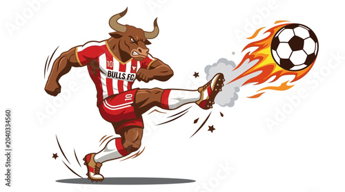 Bild auf Leinwand Muscular bull mascot for bulls fc soccer team, representing strength and power