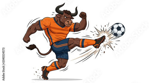 Billede på lærred Muscular anthropomorphic bull in soccer gear on white background suitable for sports, fitness, and athletethemed designs