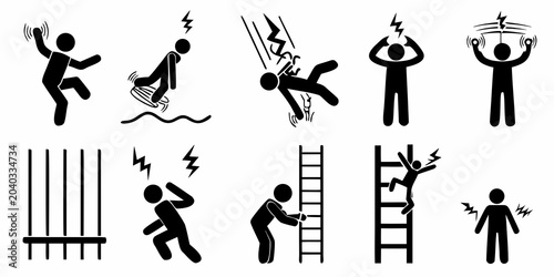 Schilderij op canvas Electrical Hazard Icons Black Silhouette Set On White Background
