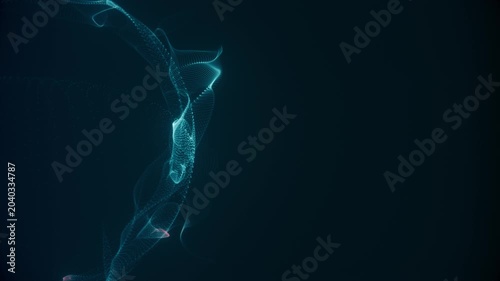 Blue digital wave with glowing particles on dark background in 4k