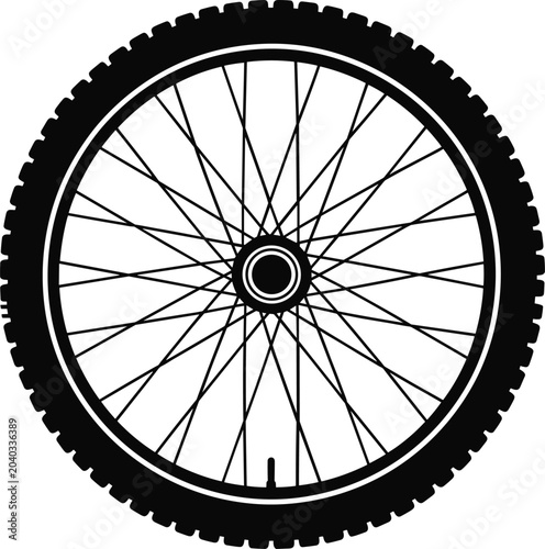 Foto Detailed mountain bike wheel illustration, rugged cycling tire and spoke vector