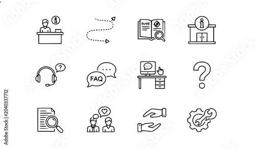 Foto Information Center and Customer Support Line Icons Set Vector Illustration