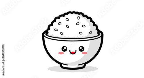 Kawaii Rice Bowl Vector Illustration