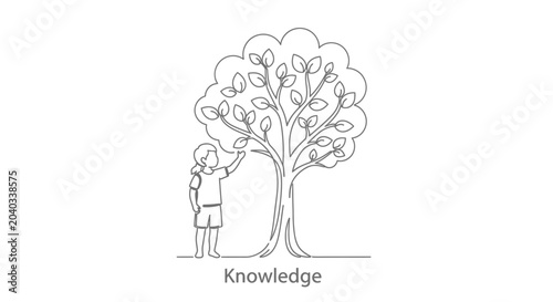 Photos Child Reaching for Knowledge Tree: Growth, Learning, and Discovery Concept