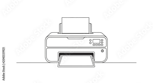 Tableau sur toile Modern office printer machine, printing document on white background, line art i