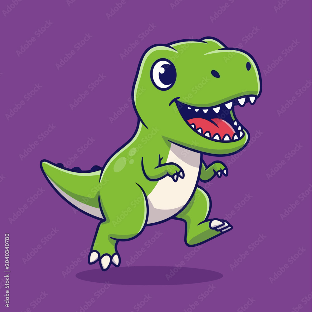 Obraz premium Cute Green TRex Dinosaur Cartoon Illustration.