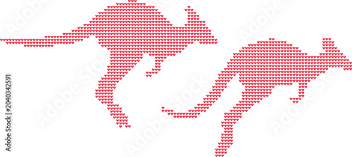 Tableau sur toile Active red heart pattern kangaroos jumping design