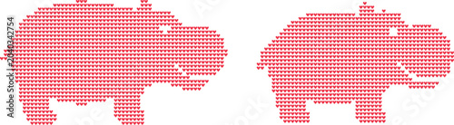 Foto Two red heart pattern hippos facing each other in silhouette