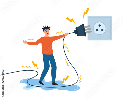 Billede på lærred Electric shock risk concept vector illustration