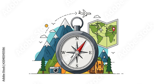 Schilderij op canvas Compass Navigation Tool for Adventure Seekers.
