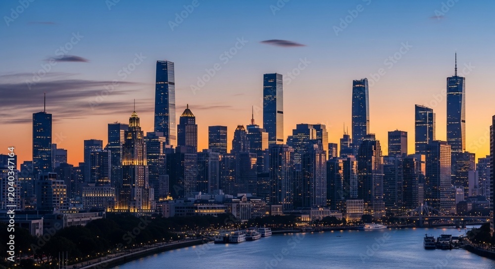 Fototapeta premium City skyline sunset silhouette