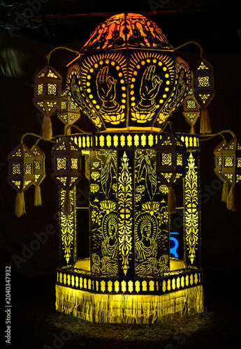 Colorful rotating Vesak lanterns during the Vesak festival in Sri Lanka