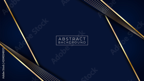 Luxury Dark Blue and Gold Geometric Abstract Background with Elegant Metallic Lines and Modern Layered Design