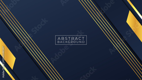 Abstract Luxury Dark Blue Background with Elegant Golden Diagonal Lines and Geometric Shapes