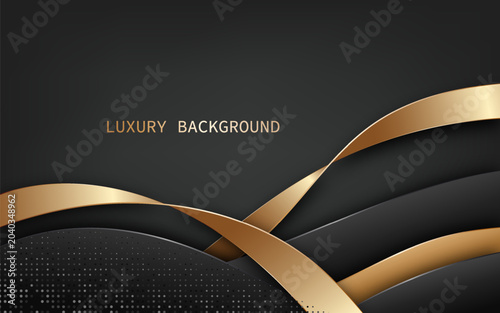 Elegant luxury abstract background with flowing black and metallic gold wave elements creating a modern composition. Vector Illustration