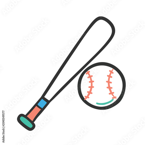 Minimalist vector icon of a baseball bat and ball equipment.