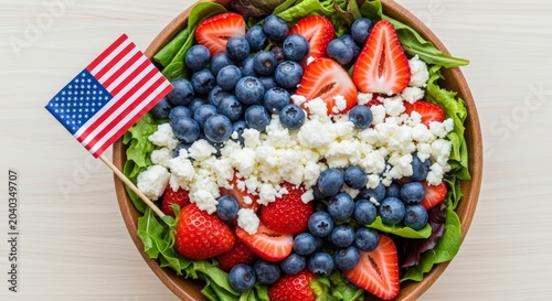 Fresh Berry and Feta Salad with American Flag Decoration.