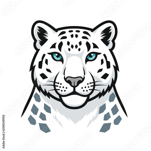 Stylized Vector Illustration of a Snow Leopard Head Mascot.