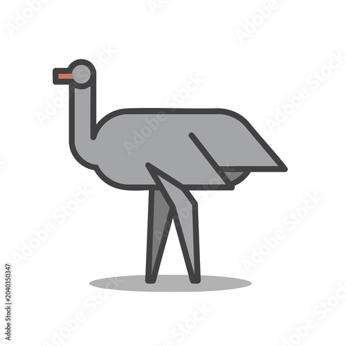 Minimalist geometric flat vector illustration of an ostrich or emu bird.