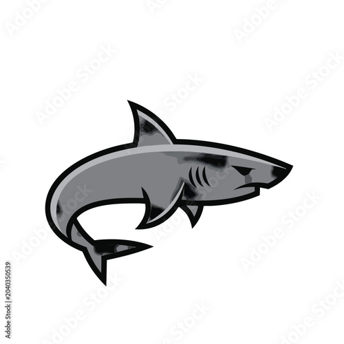Stylized aggressive shark mascot logo design illustration.