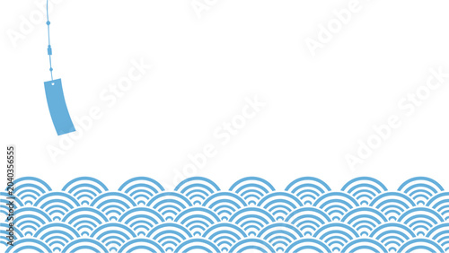 Foto Minimal Japanese seigaiha wave pattern with hanging wind chime tag