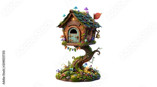 3D fairy mailbox icon, enchanted forest object, whimsical fantasy style
