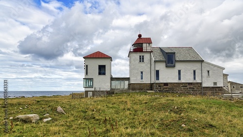 Kvassheim lighthouse on the coast of Brusand, Hå, Rogaland, Norway