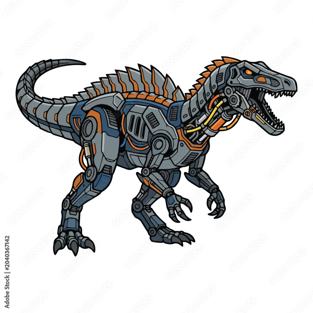 Fototapeta premium Futuristic Robotic Dinosaur Illustration with Mechanical Details