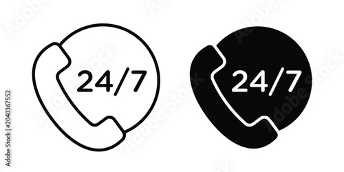 Tableau sur toile 24 7 call support icon graphic element set in black linear and clipatrt