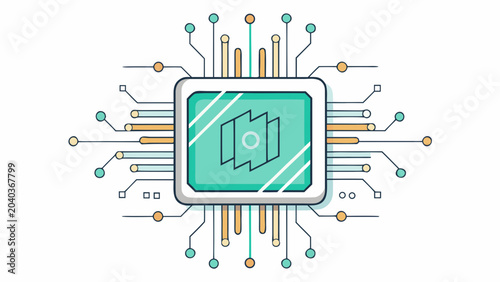 Slika na platnu Minimalist digital microprocessor chip icon with electronic circuit pathways mic