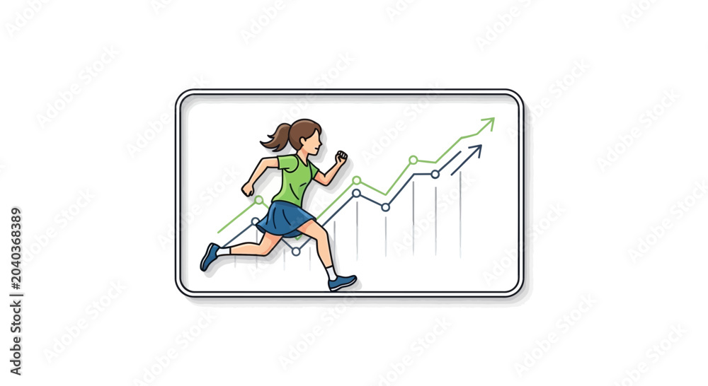 Fototapeta premium woman running up growing graph
