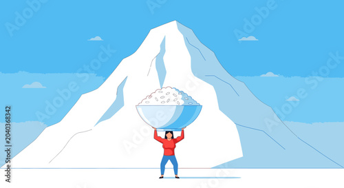 Man holding iceberg bowl outdoors in winter landscape