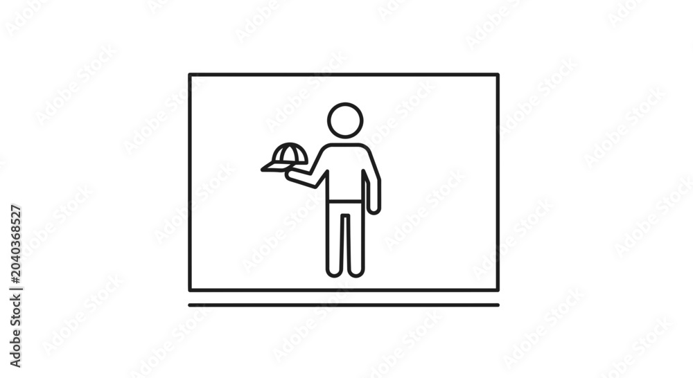 Fototapeta premium Worker Holding Hard Hat on Screen Icon - Safety and Industry Presentation Symbol