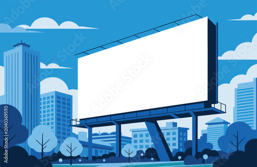 Foto Large empty advertising billboard in front of city skyscrapers with billboard