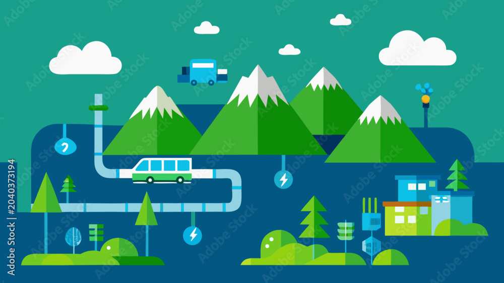 Naklejka premium Hydrogen Powered Green Valley Vector