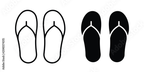 Tableau sur toile Flip flops icon graphic element set in black linear and clipatrt.