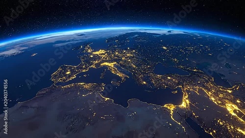A view of the planet earth from deep outer space at night