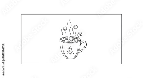 hot chocolate in a mug with christmas tree design