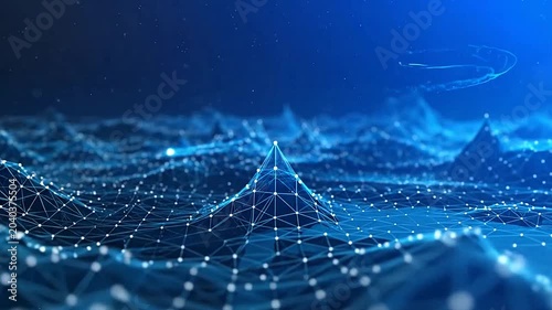 Abstract digital landscape with glowing nodes and connecting lines