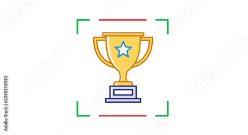 Golden Trophy Award Icon with Target Lines for Success and Achievement