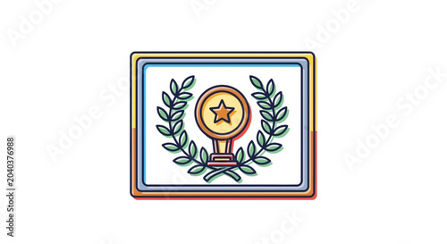 Golden Trophy with Star and Laurel Wreath in Certificate Frame Icon