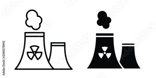 Fotografie Nuclear power plant icon graphic element set in black linear and clipatrt