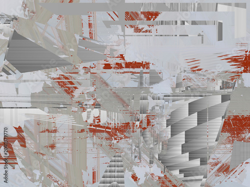 Fragmented abstract glitch background in gray with patches of dark red. Data error concept.