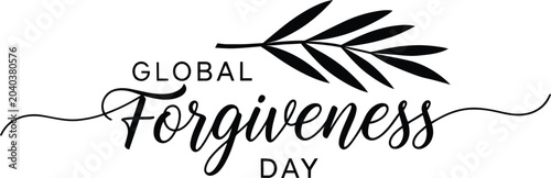 Global forgiveness day typography design with decorative branch symbol on transparent background