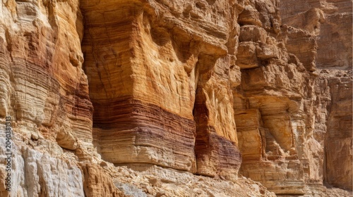 Majestic Rock Formations with Layers of Color Showing Erosion and Natural Beauty in Desert Landscape Captured Under Bright Blue Sky