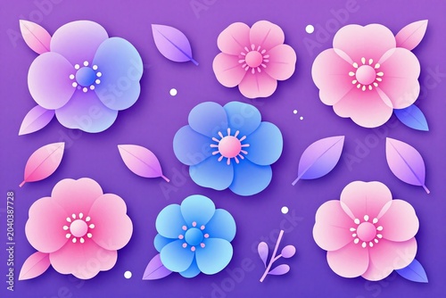 A bunch of paper flowers on a purple background
