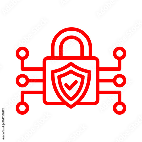 Red padlock with shield and checkmark isolated on transparent background