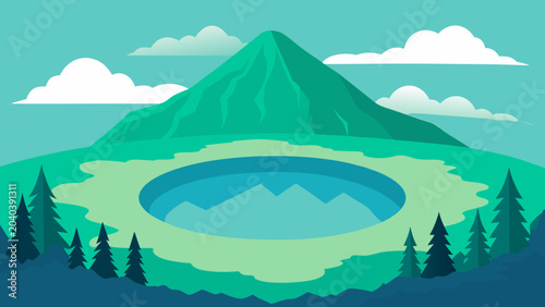 Bild auf Leinwand Volcanic Crater Emerald Lake Vector Landscape