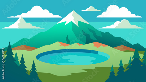 Foto Volcanic Crater Emerald Lake Vector Landscape