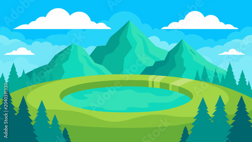 Photos Volcanic Crater Emerald Lake Vector Landscape